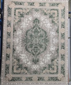 فرش ماشینی 700 شانه کاشان طرح وینتیج طوبی رنگ طوسی سبز