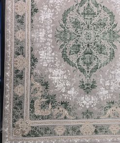 فرش ماشینی 700 شانه کاشان طرح وینتیج طوبی رنگ طوسی سبز