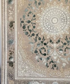 فرش ماشینی ۱۲۰۰ شانه کاشان طرح وینتیج صوفیا بژ گل برجسته