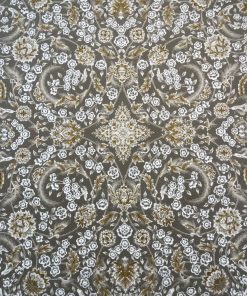 فرش ماشینی 700 شانه کاشان طرح افشان دیلا نقره ایی نسکافه‌ای گل برجسته تراکم 2550