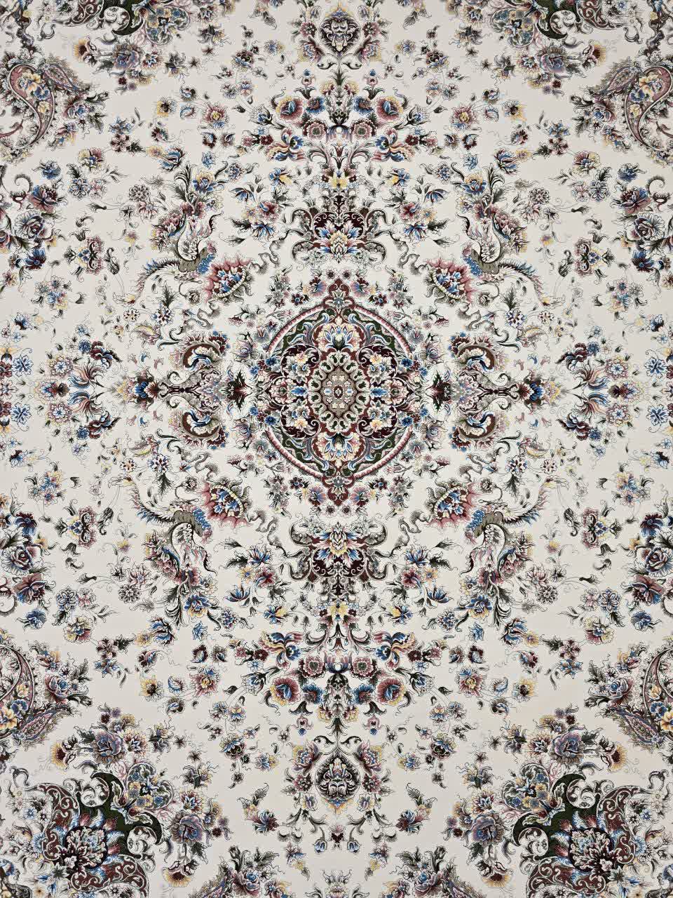 فرش ماشینی 1200 شانه کاشان طرح افشان تبریز زمینه کرم ضد حساسیت