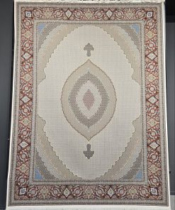 فرش ماشینی 1200 شانه کاشان طرح ریزماهی زمینه کرم تراکم 3600
