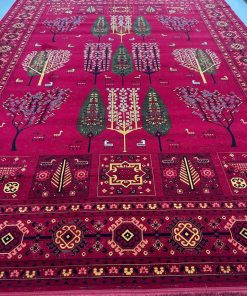 فرش ماشینی 700 شانه کاشان طرح سروستان زمینه روناسی 10 رنگ