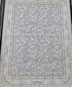 فرش ماشینی ۱۲۰۰ شانه کاشان طرح سما زمینه طوسی افشان تراکم ۳۶۰۰