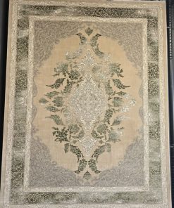 فرش 700 شانه کاشان طرح سلطان بژ گل برجسته اکریلیک هیت ست شده