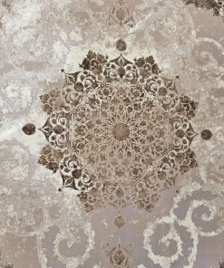 فرش ماشینی ۱۲۰۰ شانه کاشان طرح صبا گل برجسته رنگ نقره ای نسکافه ای