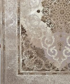 فرش ماشینی ۱۲۰۰ شانه کاشان طرح صبا گل برجسته رنگ نقره ای نسکافه ای