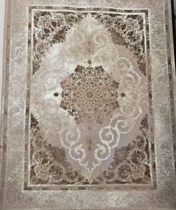 فرش ماشینی ۱۲۰۰ شانه کاشان طرح صبا گل برجسته رنگ نقره ای نسکافه ای