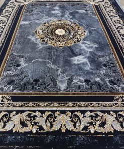 فرش ماشینی 700 شانه کاشان طرح فرشته سرمه‌ای ابروبادی تراکم 2550