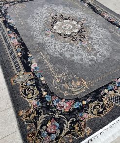 فرش ماشینی 700 شانه کاشان طرح ملودی دودی تراکم 2550 ده رنگ
