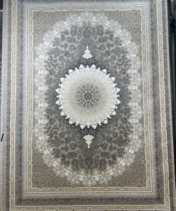 فرش ماشینی 700 شانه کاشان طرح مهر نقره ای گل برجسته