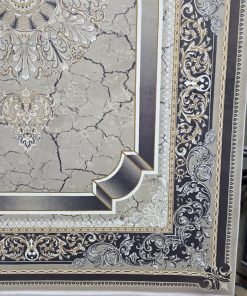 فرش ماشینی ۷۰۰ شانه کاشان طرح موج سنگی زمینه فیلی گل برجسته