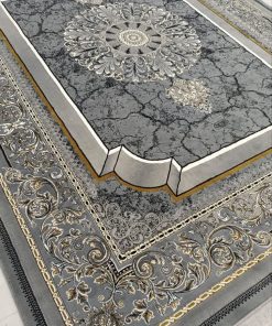 فرش ماشینی ۷۰۰ شانه کاشان طرح موج رنگ طوسی با تراکم ۲۵۵۰