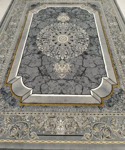 فرش ماشینی ۷۰۰ شانه کاشان طرح موج رنگ طوسی با تراکم ۲۵۵۰