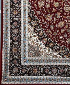 فرش ماشینی 1200 شانه کاشان طرح لچک و ترنج نقشه کاشان لاکی