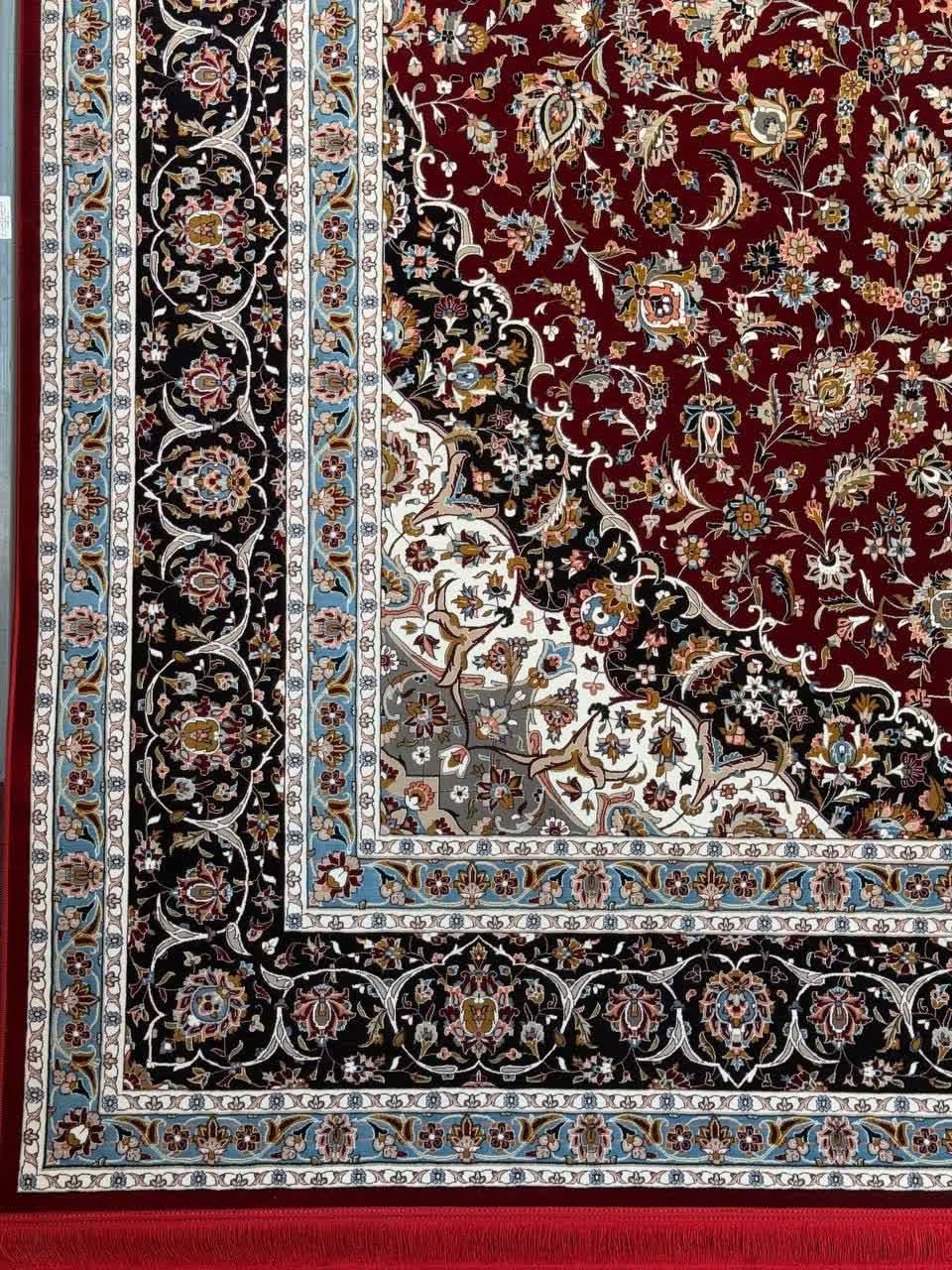 فرش ماشینی 1200 شانه کاشان طرح لچک و ترنج نقشه کاشان لاکی