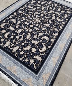 فرش ماشینی ۷۰۰ شانه کاشان طرح نگار دودی طلاکوب سبک افشان بدون ترنج