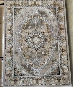 فرش ماشینی 700 شانه کاشان طرح وینتیج ارین نسکافه‌ای گل برجسته