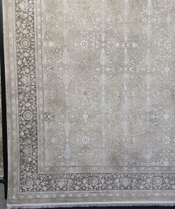 فرش ماشینی ۱۲۰۰ شانه کاشان طرح وینتیج افشان مینیمال نسکافه‌ای گل برجسته