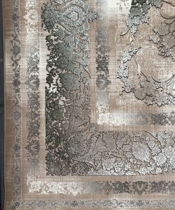 فرش ۱۲۰۰ شانه کاشان طرح وینتیج افشان نسکافه‌ای سبز اکریلیک
