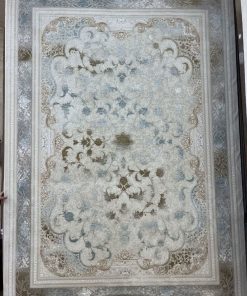 فرش ماشینی ۷۰۰ شانه کاشان طرح وینتیج مهرگان ابی نقره‌ای – فرش راحیل
