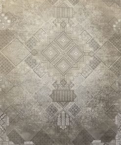 فرش ماشینی ۱۲۰۰ شانه کاشان طرح وینتیج مینیمال خشتی نسکافه‌ای گل برجسته