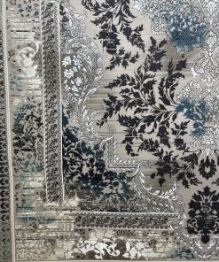فرش ماشینی 700 شانه کاشان طرح وینتیج هما نقره‌ای گل برجسته
