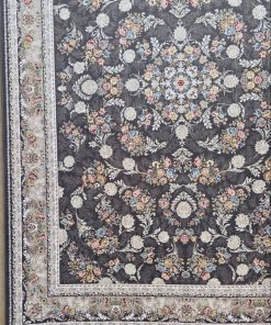 فرش ماشینی 700 شانه کاشان طرح پارسا دودی گل برجسته