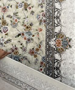 فرش ماشینی 700 شانه کاشان طرح ژیکان صدفی گل برجسته
