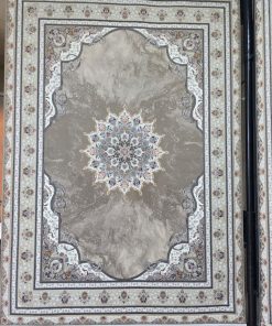 فرش ماشینی ۷۰۰ شانه کاشان طرح کهکشان نسکافه‌ای گل برجسته