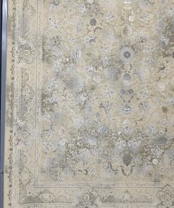 فرش ماشینی ۱۲۰۰ شانه کاشان طرح آوازه بژ گل برجسته افشان تراکم ۳۶۰۰