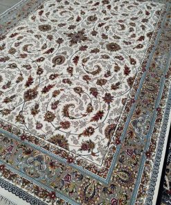 فرش 700 شانه کاشان طرح شیدا کرم تراکم 2550 اکرلیک بدون پرز