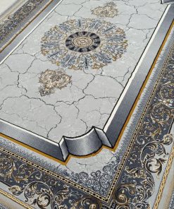 فرش ماشینی 500 شانه کاشان طرح موج نقره‌ای تراکم 1800 مدرن