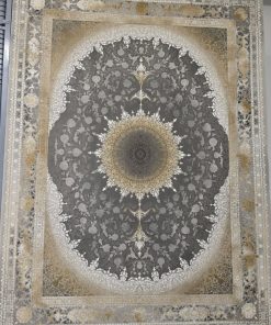 فرش ماشینی ۱۲۰۰ شانه کاشان طرح نایین دودی گل برجسته تراکم ۳۶۰۰
