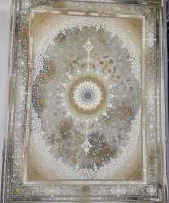 فرش ماشینی ۱۲۰۰ شانه کاشان طرح نایین نقره‌ای گل برجسته با تراکم ۳۶۰۰