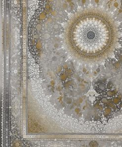 فرش ماشینی ۱۲۰۰ شانه کاشان طرح نایین نقره‌ای گل برجسته با تراکم ۳۶۰۰