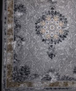 فرش ماشینی ۷۰۰ شانه وینتیج طرح آتوسا نقره‌ای طلایی کاشان