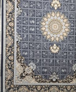 فرش ماشینی ۷۰۰ شانه کاشان طرح آرشیدا دلفینی خشتی ترنج دار تراکم ۲۲۵۰