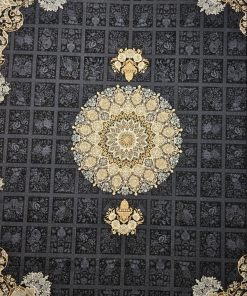 فرش ماشینی ۷۰۰ شانه کاشان طرح آرشیدا دودی تیره خشتی ترنج دار