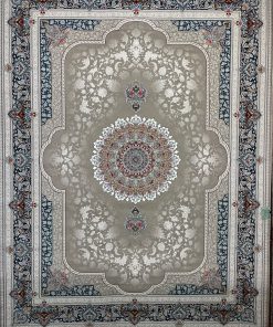 فرش ماشینی 700 شانه کاشان طرح ارغوان زمینه فیلی طوسی تراکم 2550