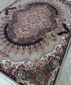 فرش ماشینی 700 شانه کاشان طرح ارکیده زمینه فیلی 10 رن