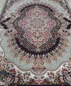 فرش ماشینی 700 شانه کاشان طرح ارکیده زمینه فیلی 10 رنگ