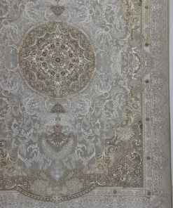 فرش ماشینی ۱۲۰۰ شانه طرح ازمیر کرم صدفی گل برجسته کاشان
