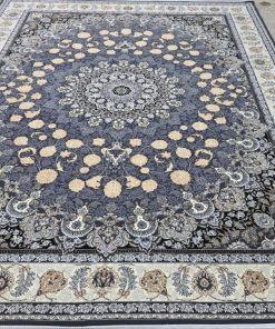 فرش ماشینی ۷۰۰ شانه کاشان طرح اصفهان دودی ۱۰ رنگ تراکم ۲۲۵۰