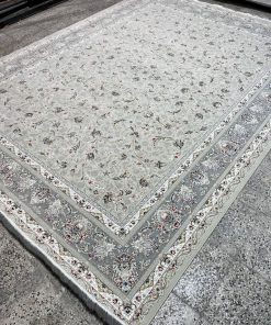 فرش ماشینی ۱۲۰۰ شانه کاشان طرح افشاری کرم گل برجسته تراکم ۳۶۰۰