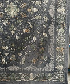 فرش ماشینی 700 شانه کاشان طرح افشان دیبا طوسی بدون ترنج تراکم 2550