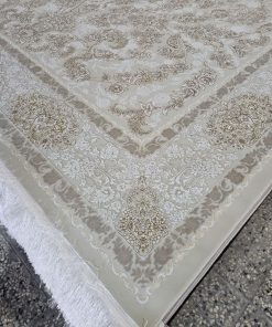 فرش ماشینی 1200 شانه کاشان طرح الیسا بژ افشان گل برجسته تراکم 3600