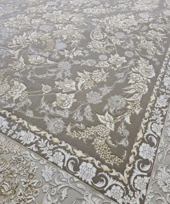 فرش ماشینی 1200 شانه کاشان طرح الیسا بژ و شکلاتی گل برجسته