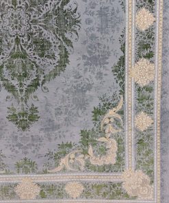 فرش ماشینی 700 شانه کاشان طرح اپال سبز و نقره‌ای تراکم 2550