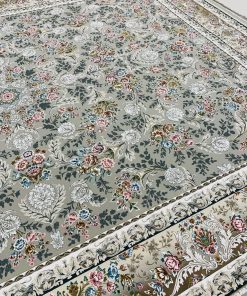 فرش ماشینی 1200 شانه کاشان طرح ترلان ترمه‌ای گل برجسته تراکم 3600